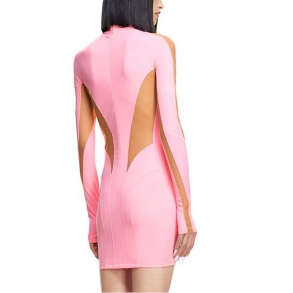 Mugler Dresses Mugler H&M Pink Mesh-Paneled Mini Dress Small - Picture 2 of 3
